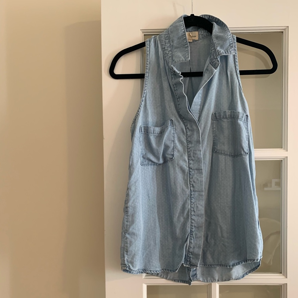 Cloth & Stone Chambray Dot Print Sleeveless Top